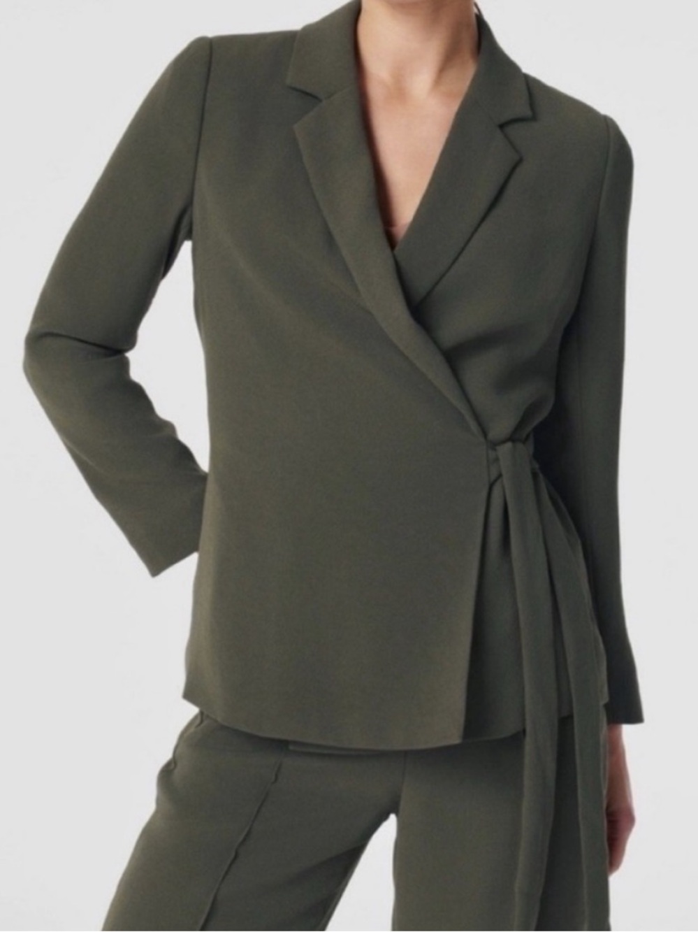 Spanx XLarge Regular Blazer Carefree Crepe Wrap Blazer Midnight Olive Green NWT